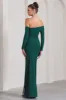 Stand Out | Bottle Green Bardot Long Sleeve Ruched Maxi With Side Split sold by Club L London