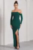 Stand Out | Bottle Green Bardot Long Sleeve Ruched Maxi With Side Split sold by Club L London
