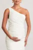 Late Night | White Maternity Ruched One Shoulder Midi Dress sold by Club L London