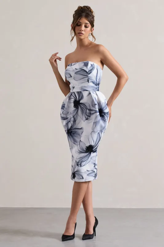 Chateau | Mono Print Bandeau Midi Dress sold by Club L London