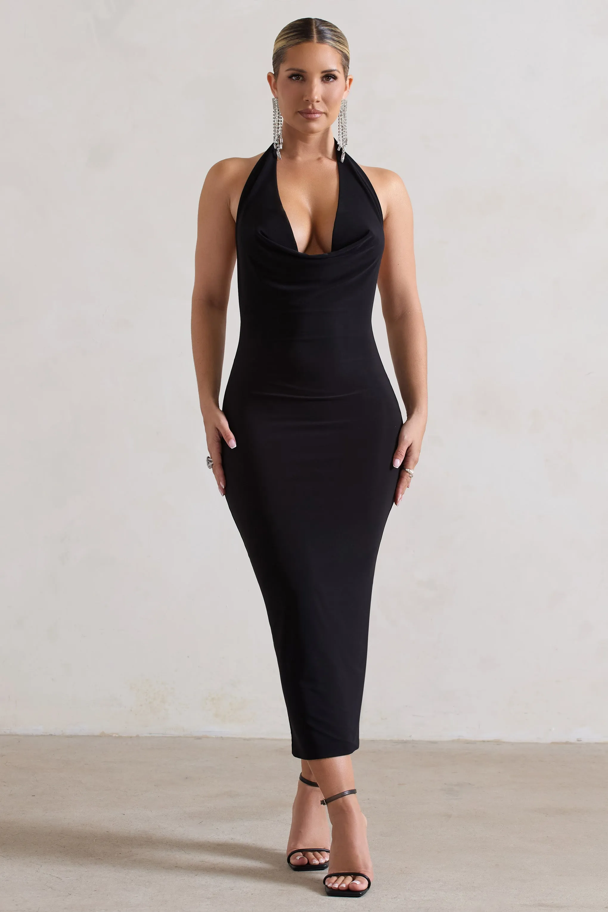 Roulette | Black Cowl-Neck Midi Dress sold by Club L London