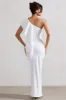 Timeless Love | White Asymmetric Draped Ruffle Maxi Dress sold by Club L London
