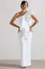 Timeless Love | White Asymmetric Draped Ruffle Maxi Dress sold by Club L London