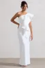 Timeless Love | White Asymmetric Draped Ruffle Maxi Dress sold by Club L London