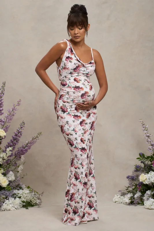 Phantasy | White Floral Maternity Cowl Neck Maxi Dress sold by Club L London