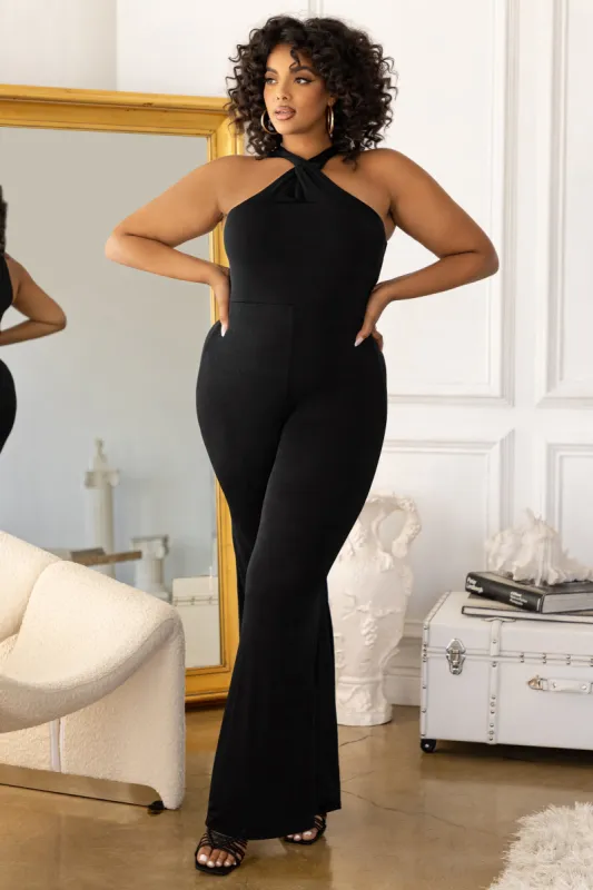 Prima Donna | Plus Black Twist Front Jumpsuit sold by Club L London