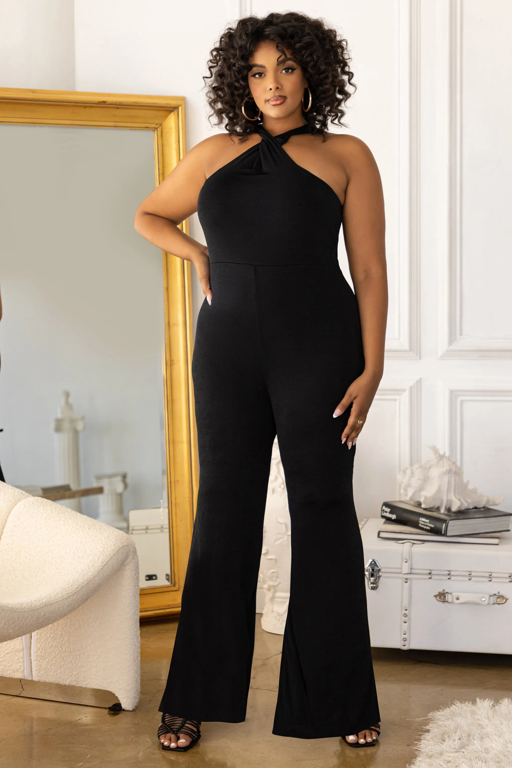 Prima Donna | Plus Black Twist Front Jumpsuit sold by Club L London product image thumbnail 3