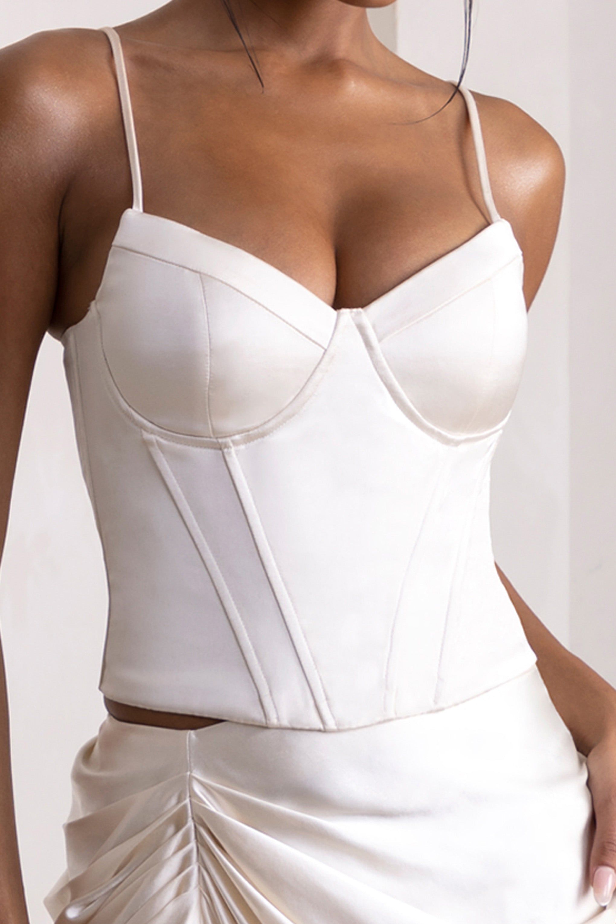 Renaissance | Off White Satin Sweetheart Neckline Corset Top sold by Club L London product image thumbnail 3