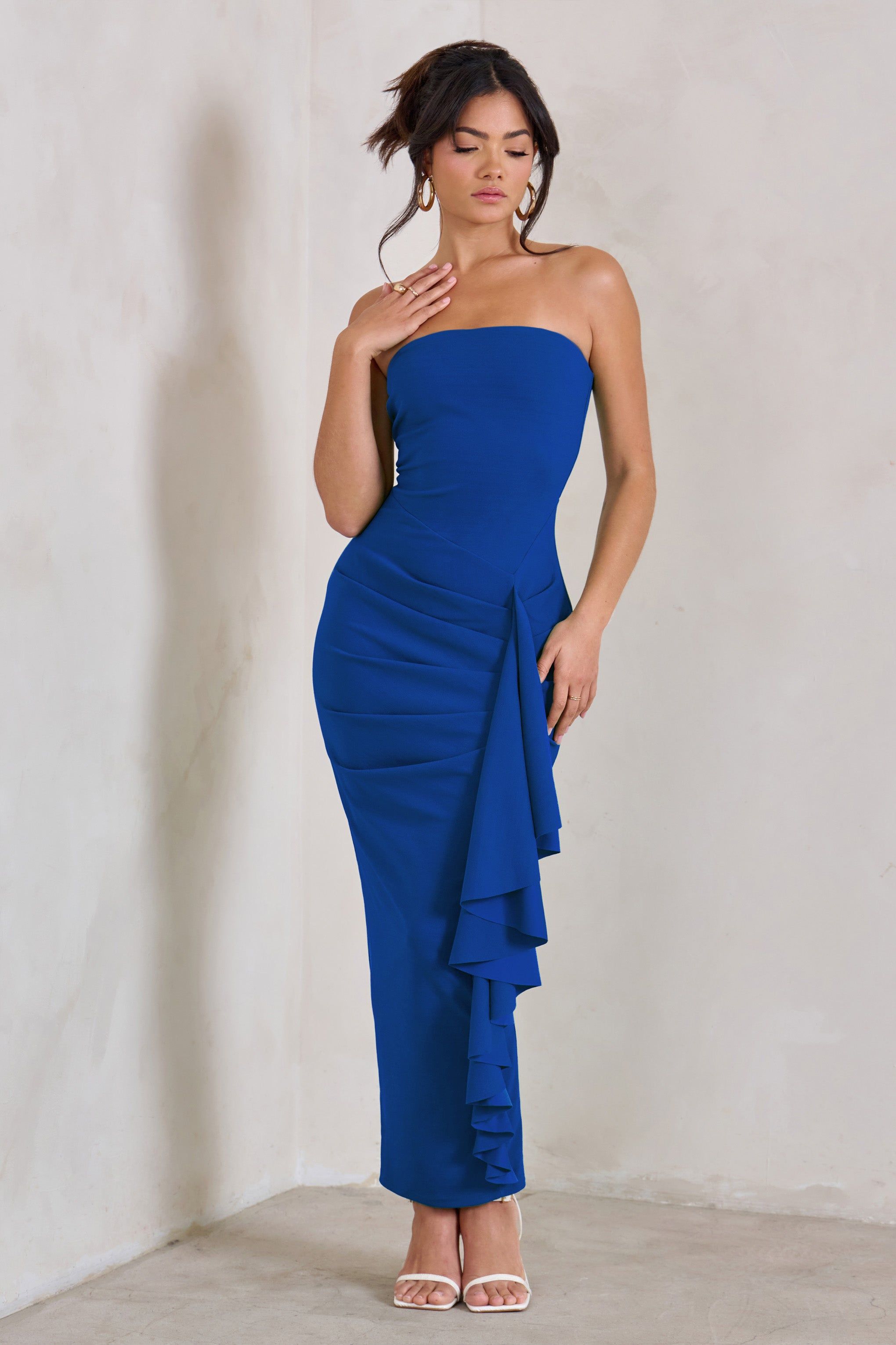 Fleur | Royal Blue Bandeau Ruffle Maxi Dress sold by Club L London product image thumbnail 5