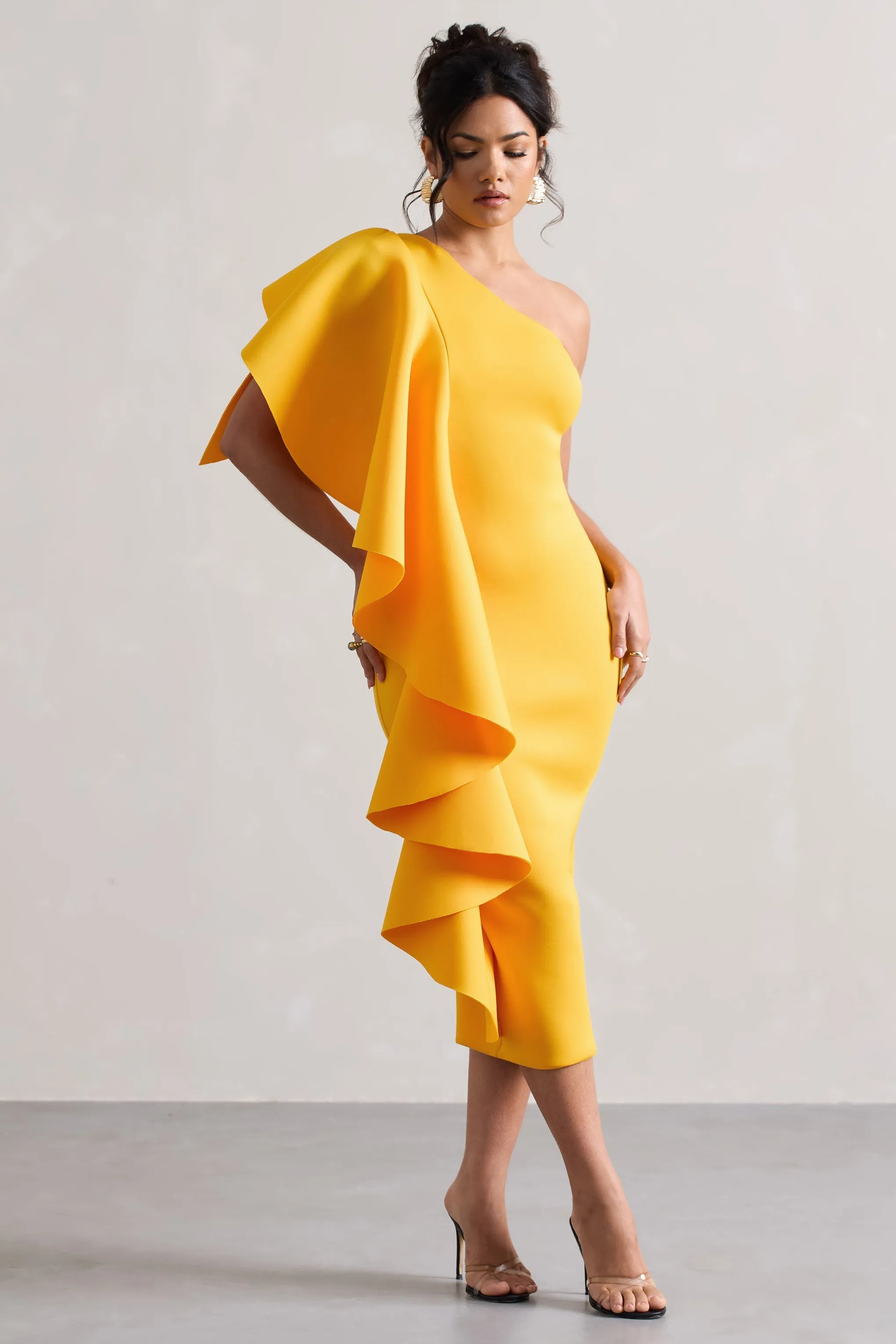 Polo | Mango One Shoulder Bodycon Midi Dress With Ruffle sold by Club L London product image thumbnail 4