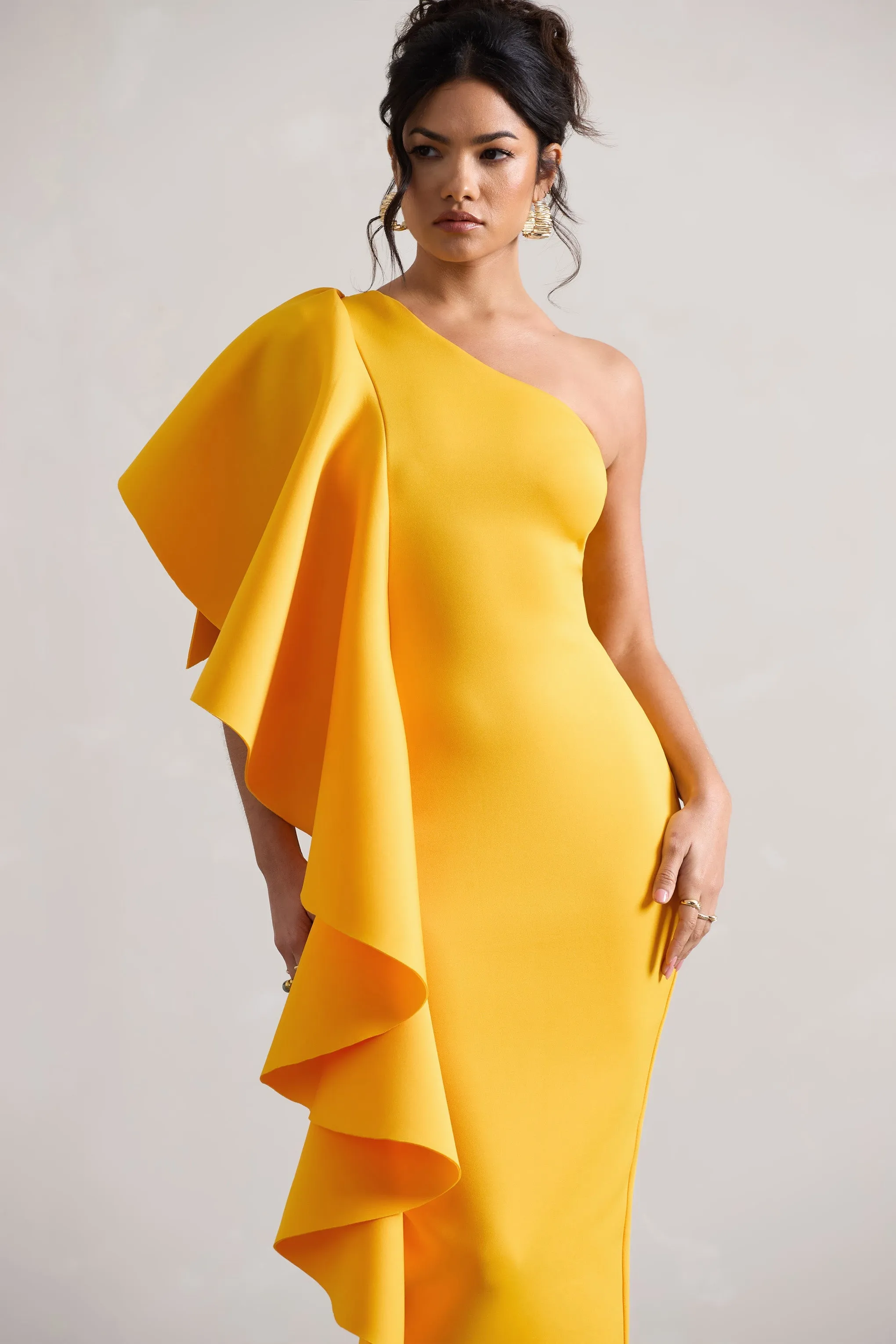 Polo | Mango One Shoulder Bodycon Midi Dress With Ruffle sold by Club L London product image thumbnail 3