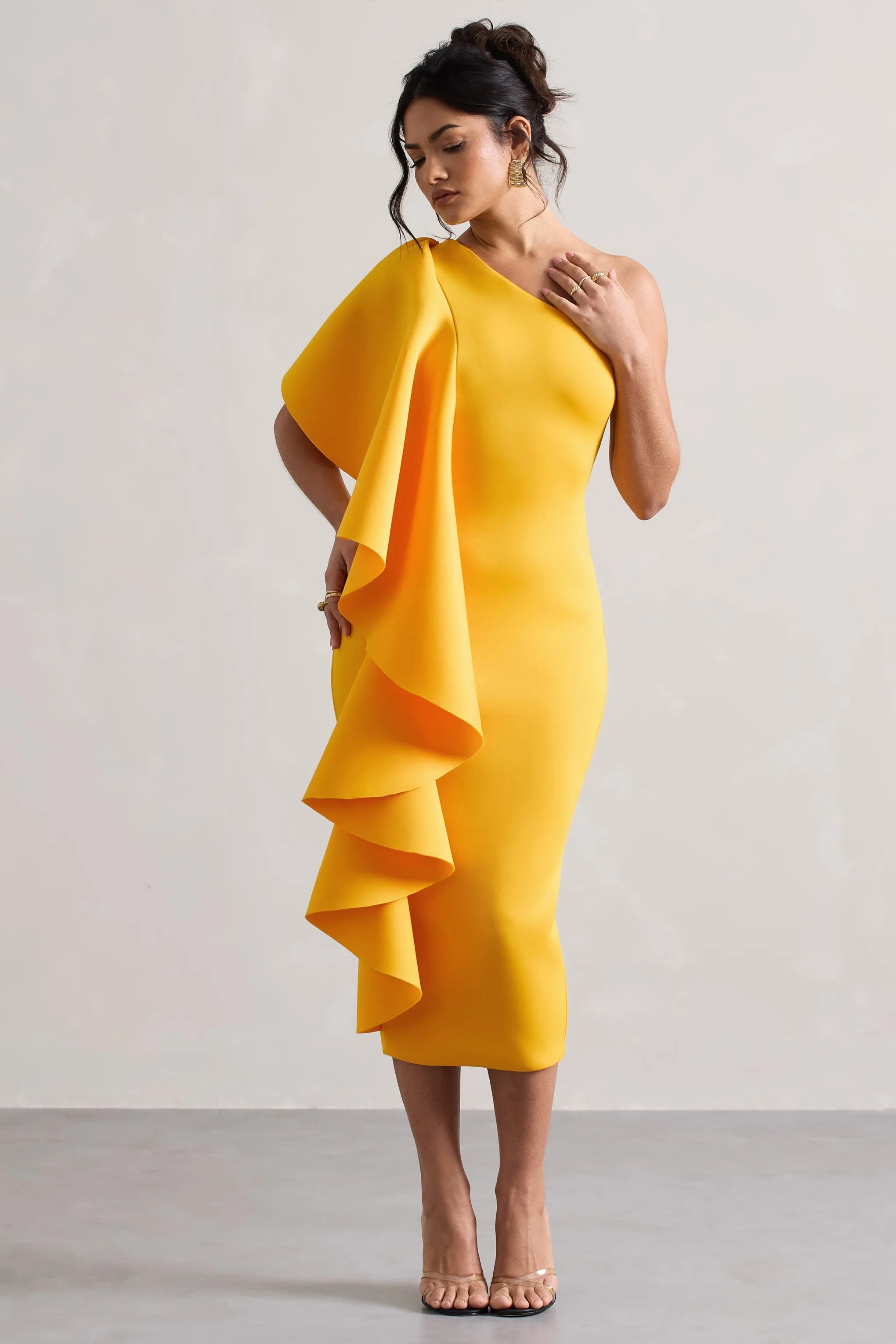 Polo | Mango One Shoulder Bodycon Midi Dress With Ruffle sold by Club L London product image thumbnail 5