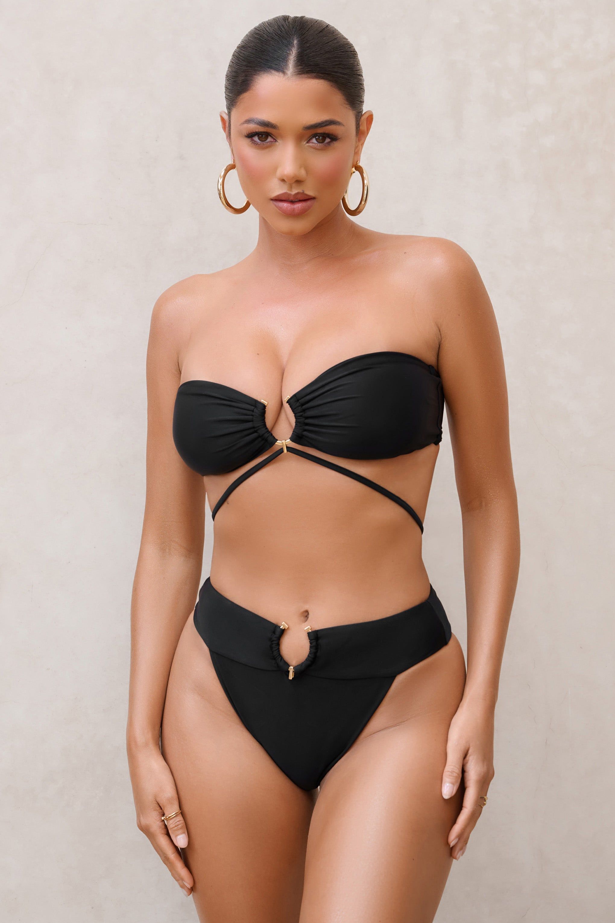 Rises | Black High Waisted Bikini Bottoms sold by Club L London product image thumbnail 4