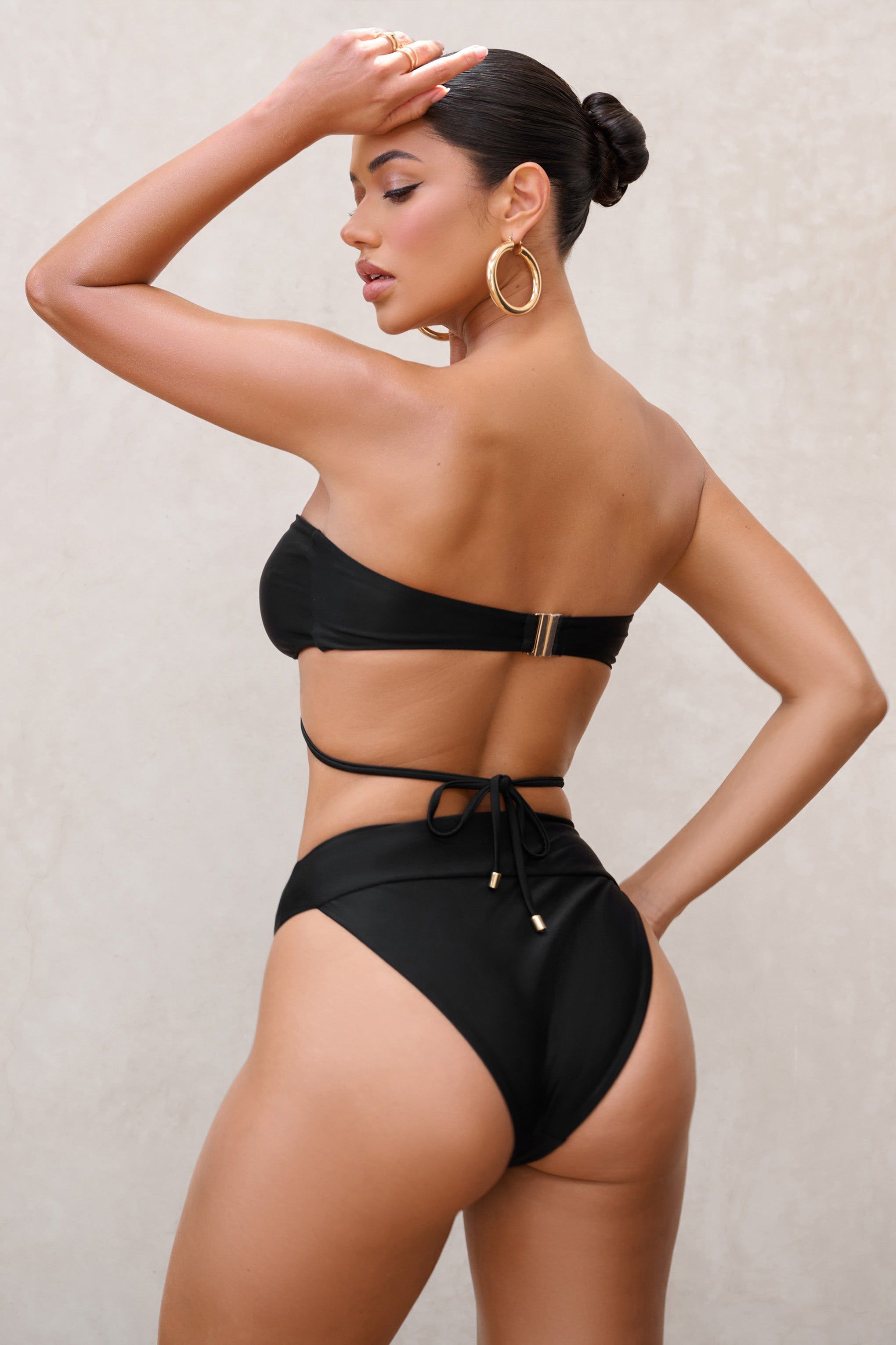 Rises | Black High Waisted Bikini Bottoms sold by Club L London product image thumbnail 3