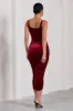 Lisbon | Berry Velvet Maternity Square Neck Ruched Midi Dress sold by Club L London