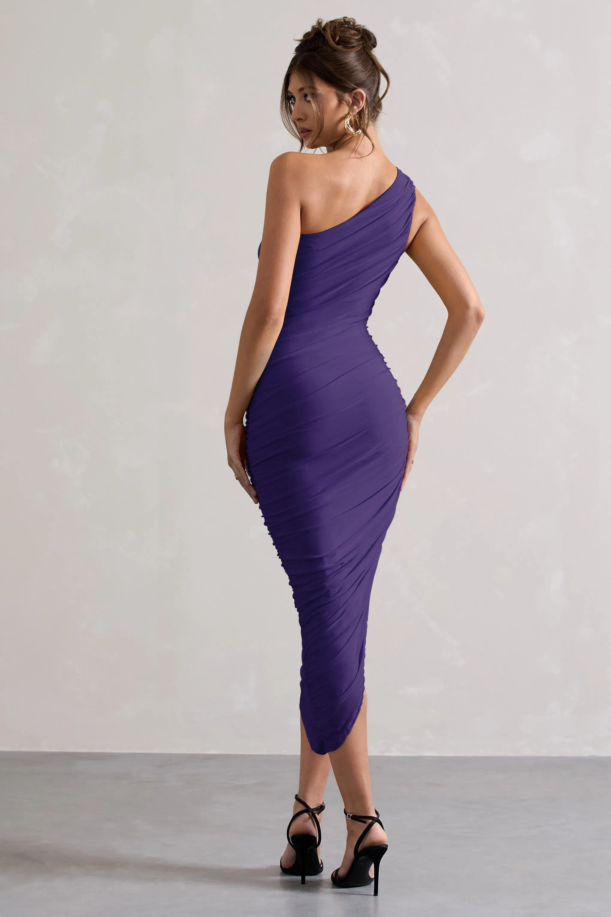 Dorit | Purple One Shoulder Asymmetric Ruched Midi Dress sold by Club L London product image thumbnail 4