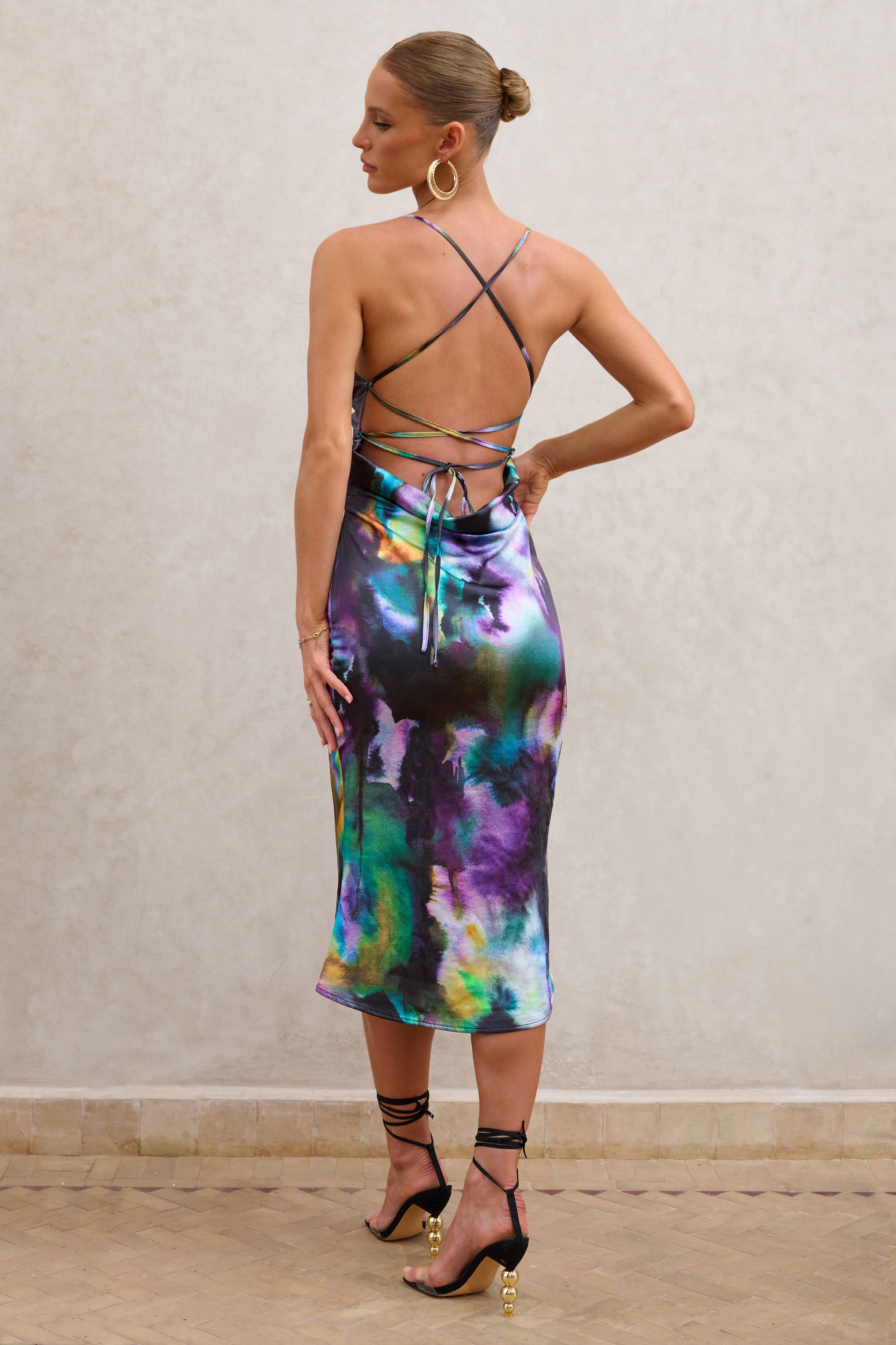 Graciella | Watercolour Print Satin Cami Midi Dress sold by Club L London product image thumbnail 2