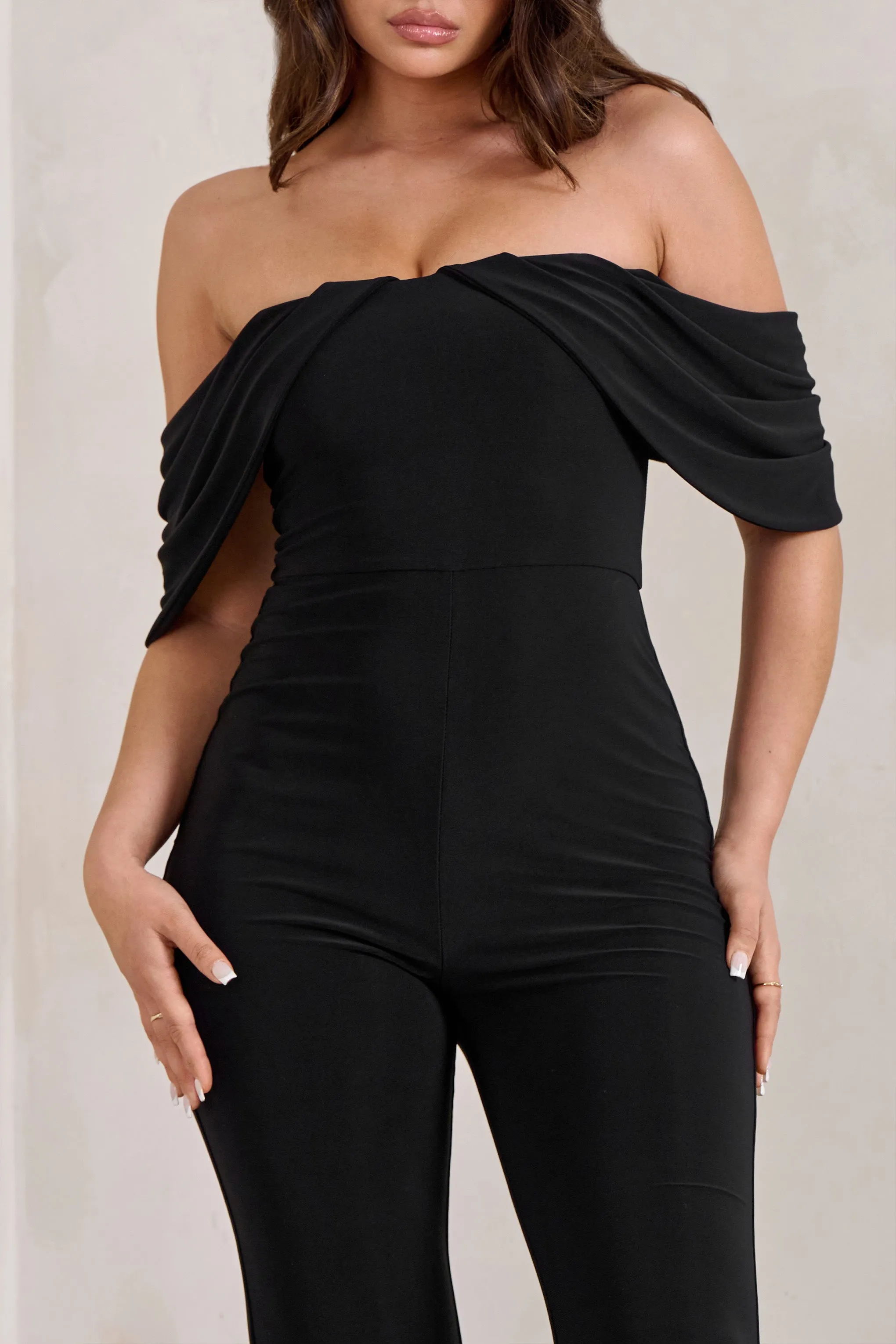 Bonnie | Black Bardot Drape Sleeve Jumpsuit sold by Club L London product image thumbnail 3