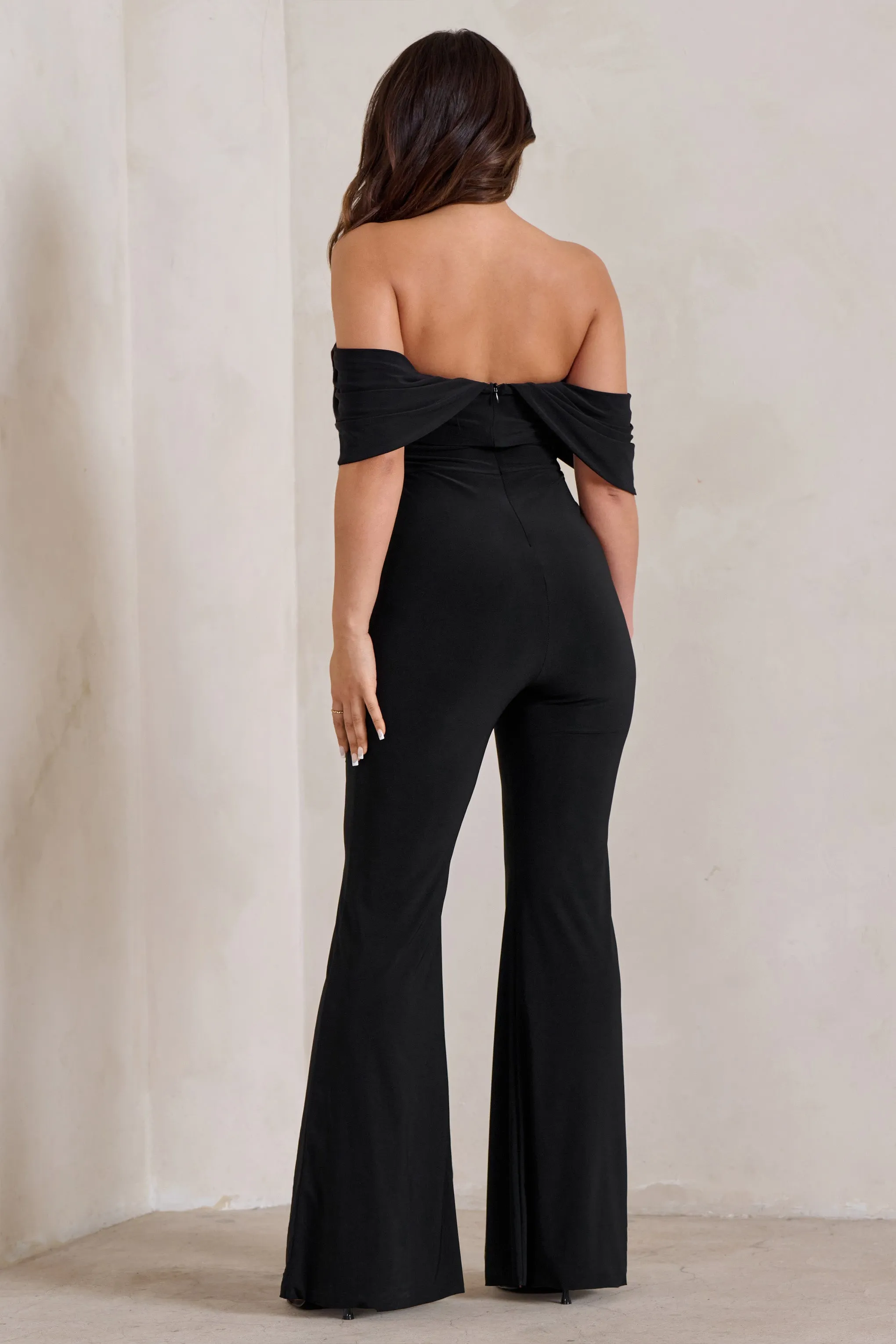 Bonnie | Black Bardot Drape Sleeve Jumpsuit sold by Club L London product image thumbnail 2