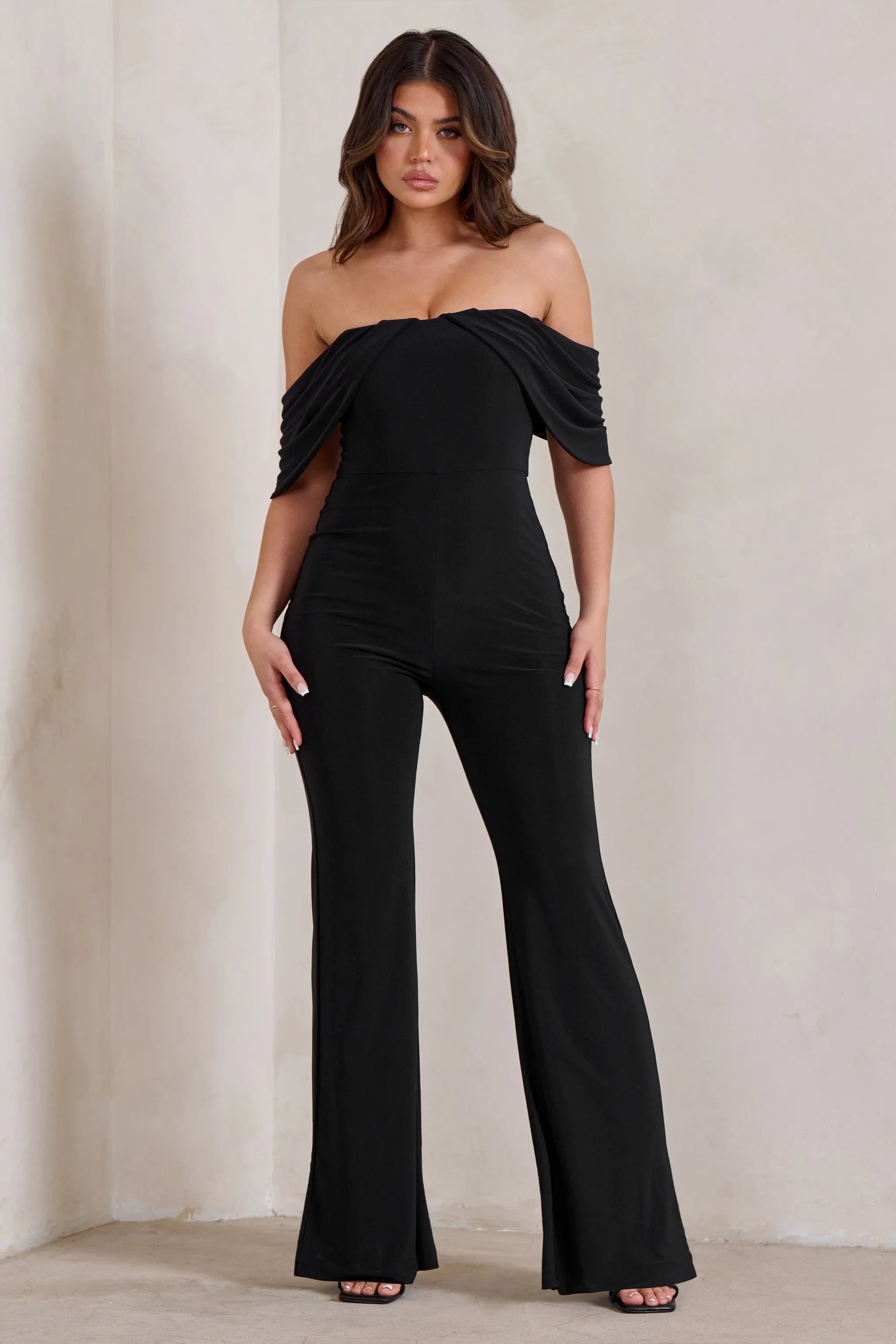 Bonnie | Black Bardot Drape Sleeve Jumpsuit sold by Club L London product image thumbnail 5