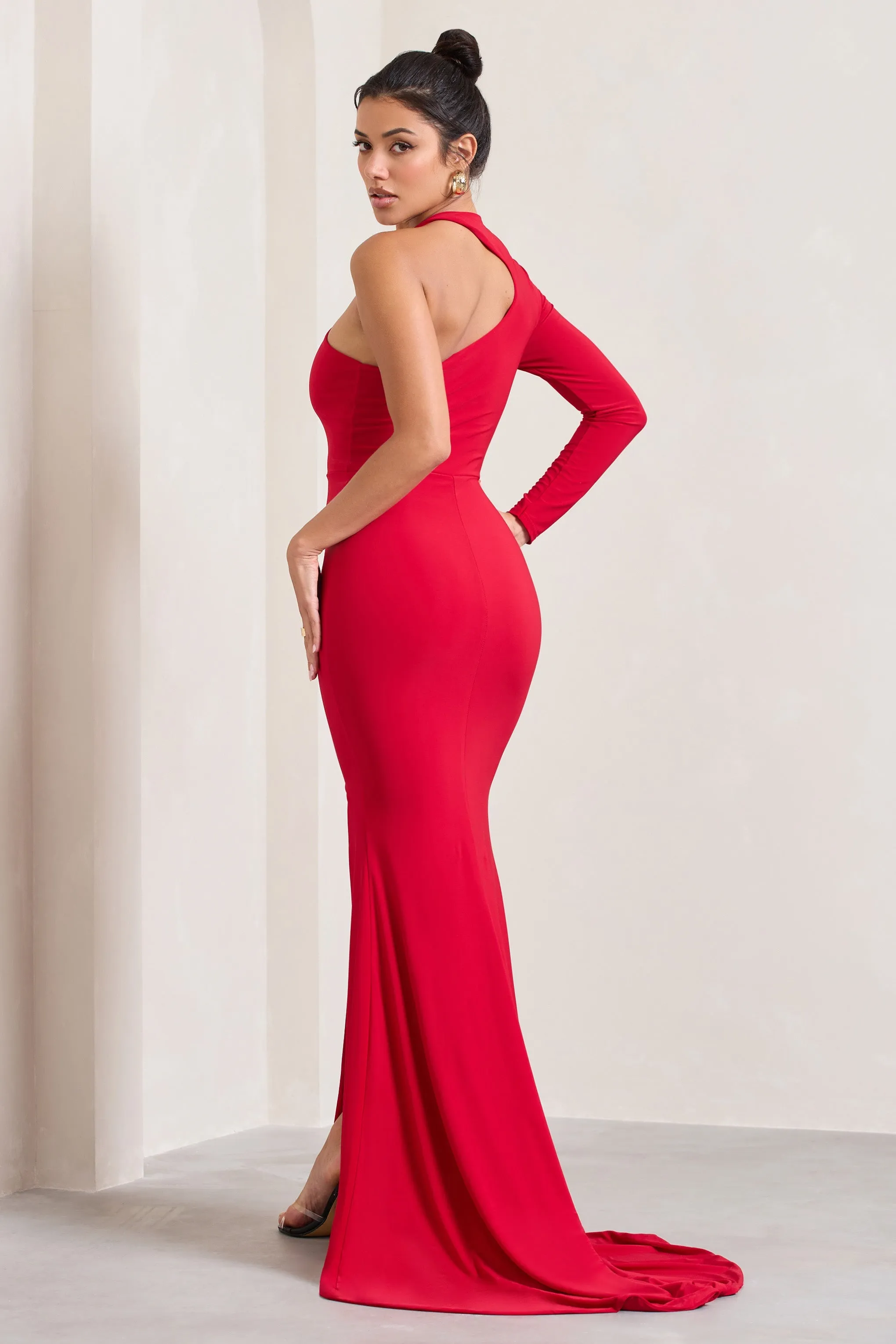 Toya | Red Asymmetric Split Maxi Dress sold by Club L London product image thumbnail 2
