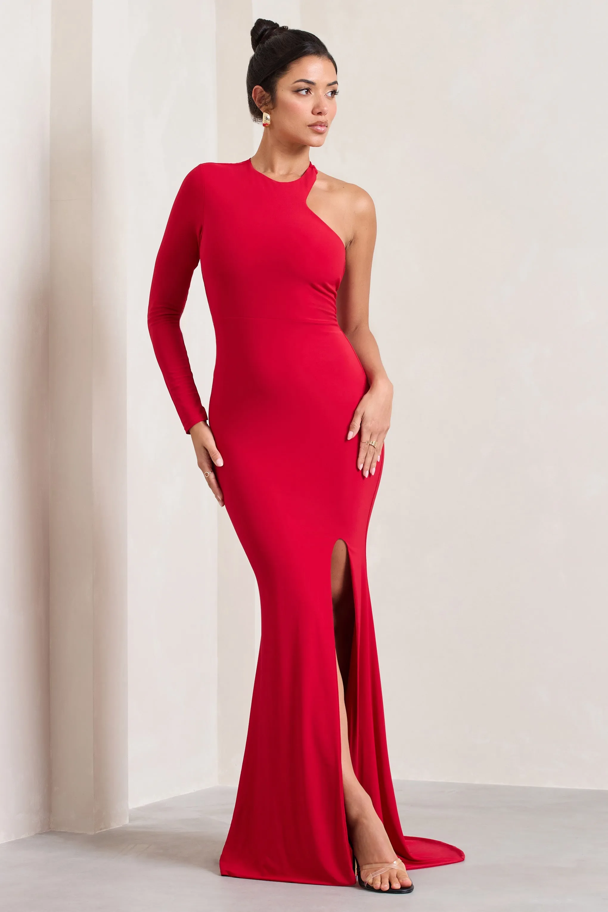 Toya | Red Asymmetric Split Maxi Dress sold by Club L London product image thumbnail 5