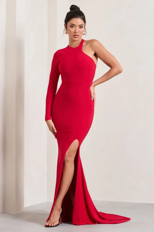 Toya | Red Asymmetric Split Maxi Dress made by Club L London