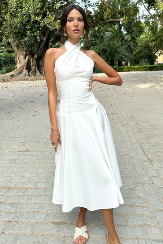 Saint-Malo | White Halter-Neck Midi Dress sold by Club L London