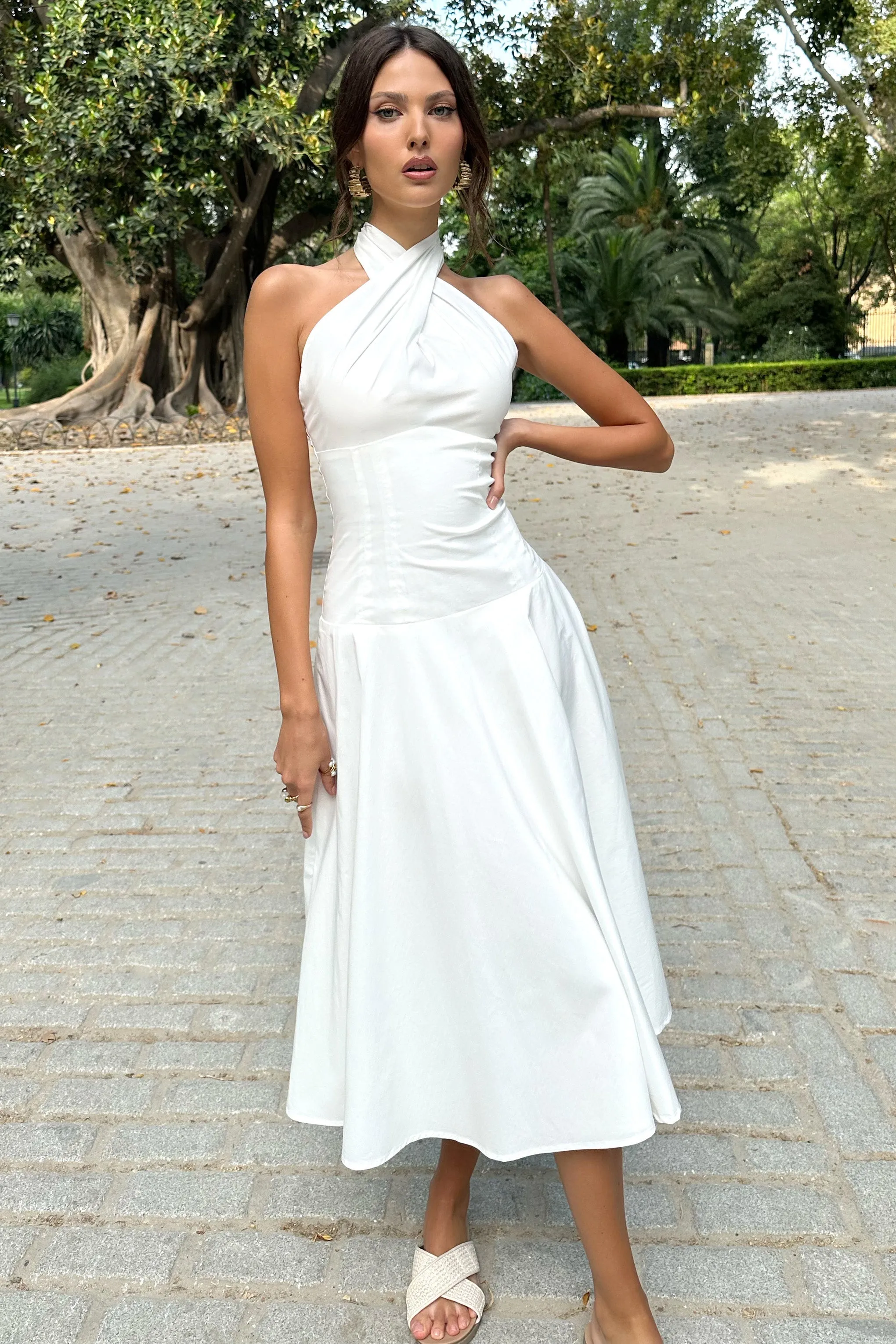 Saint-Malo | White Halter-Neck Midi Dress sold by Club L London