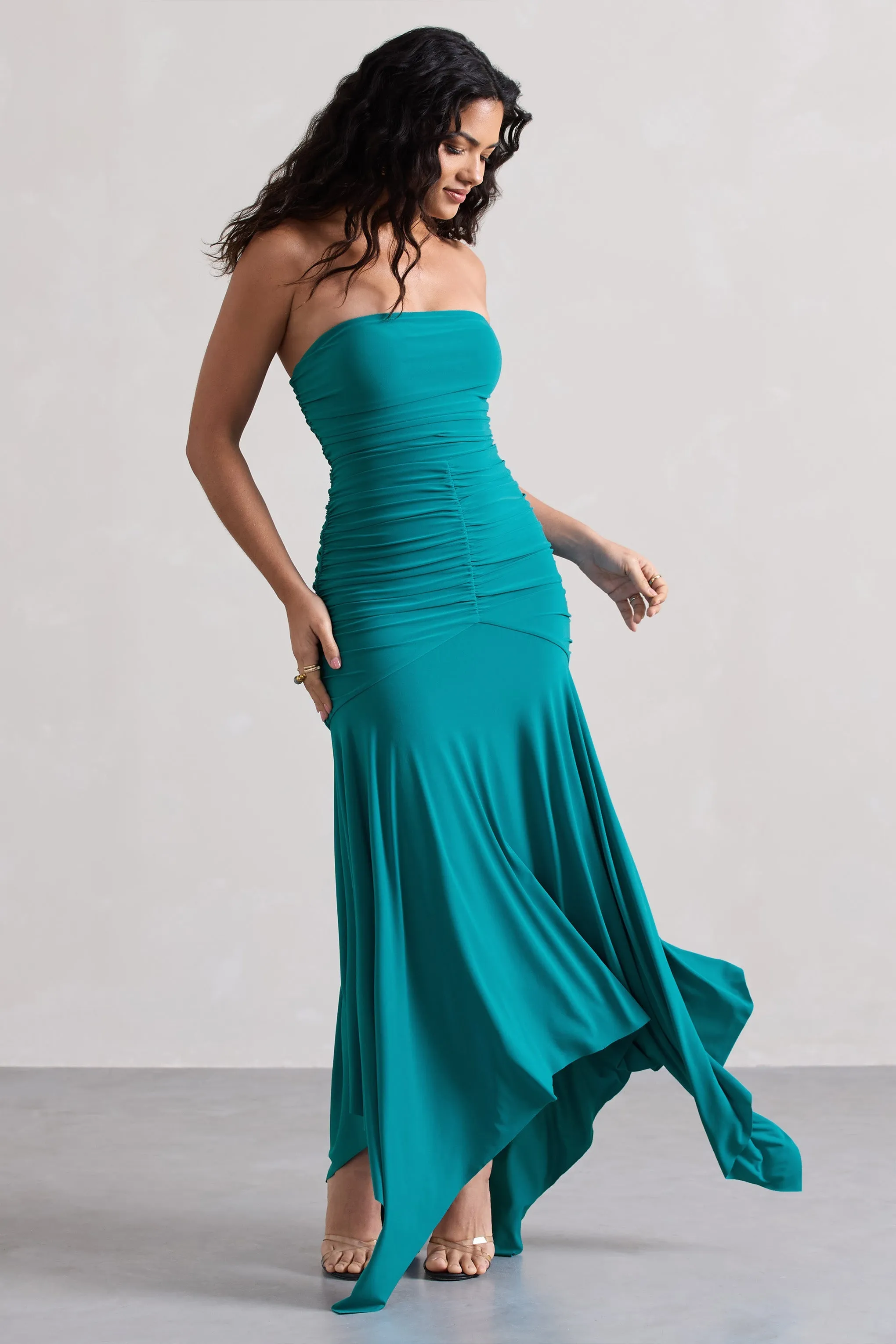 Florianne | Turquoise Ruched Bandeau Maxi Dress sold by Club L London product image thumbnail 2