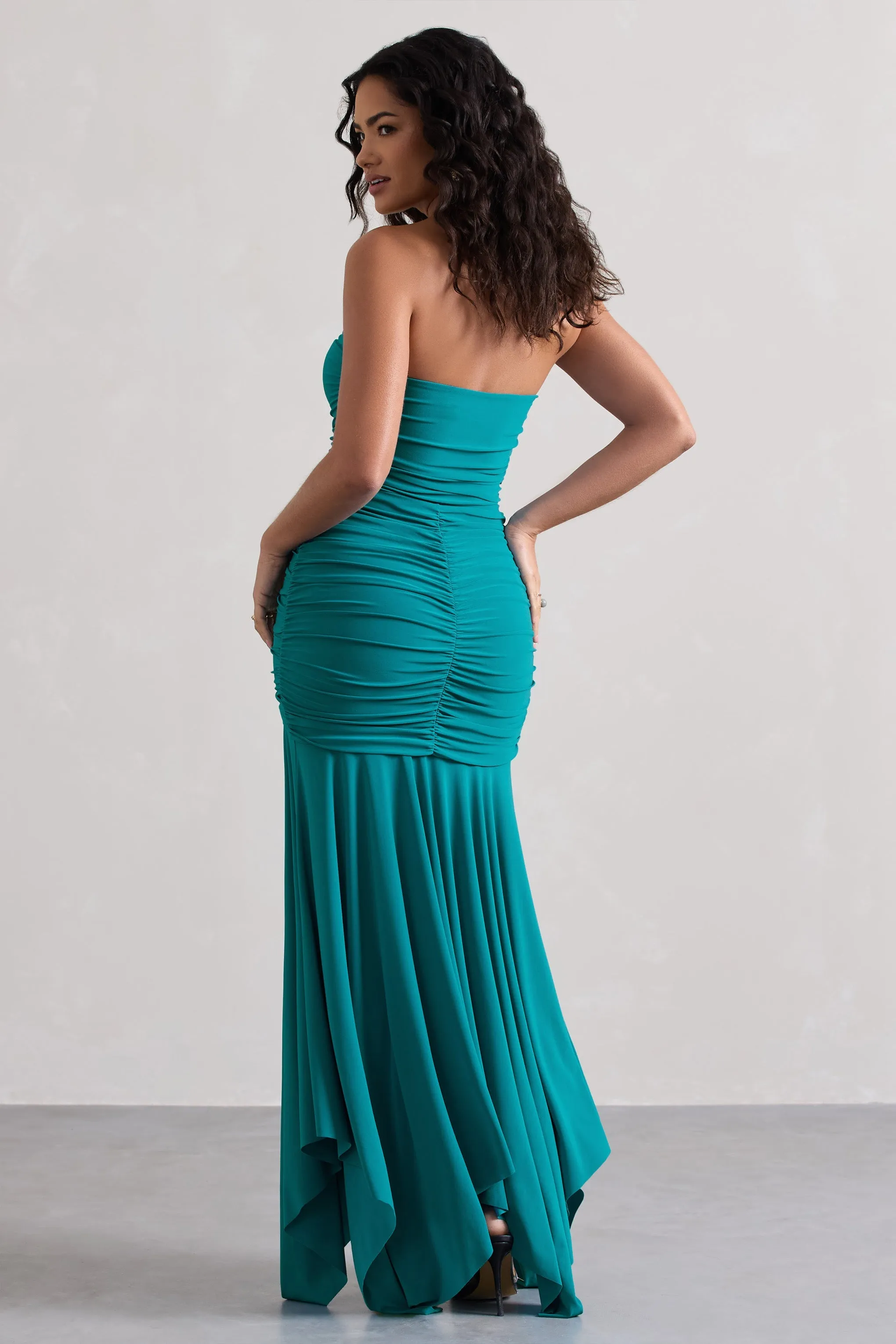 Florianne | Turquoise Ruched Bandeau Maxi Dress sold by Club L London product image thumbnail 3