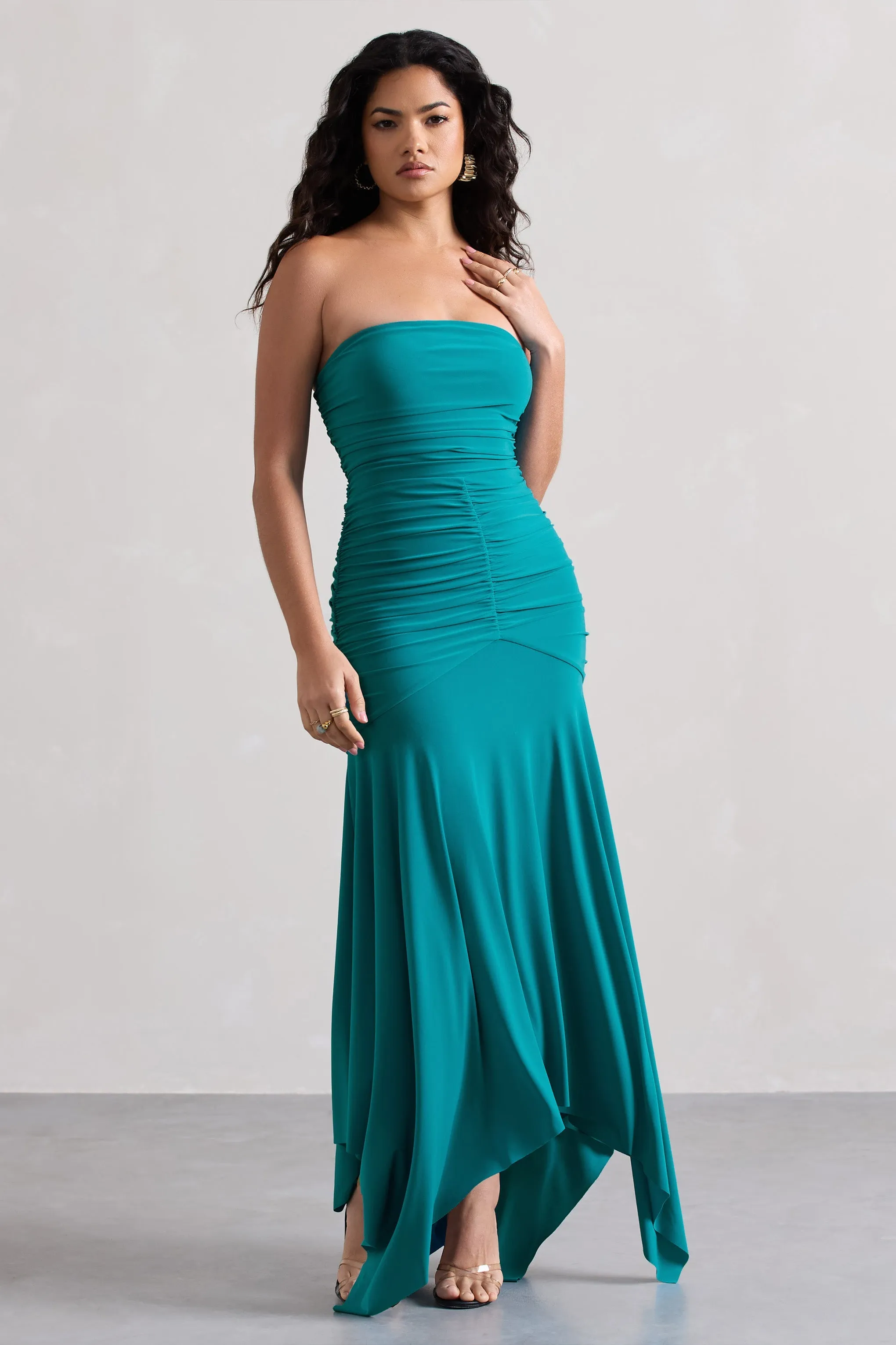 Florianne | Turquoise Ruched Bandeau Maxi Dress sold by Club L London product image thumbnail 5