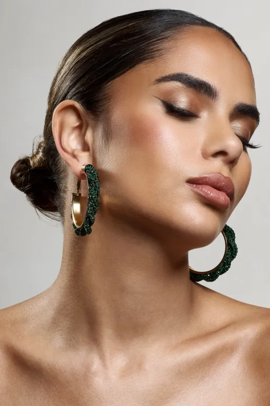 Forest | Green Diamante Hoop Earrings sold by Club L London