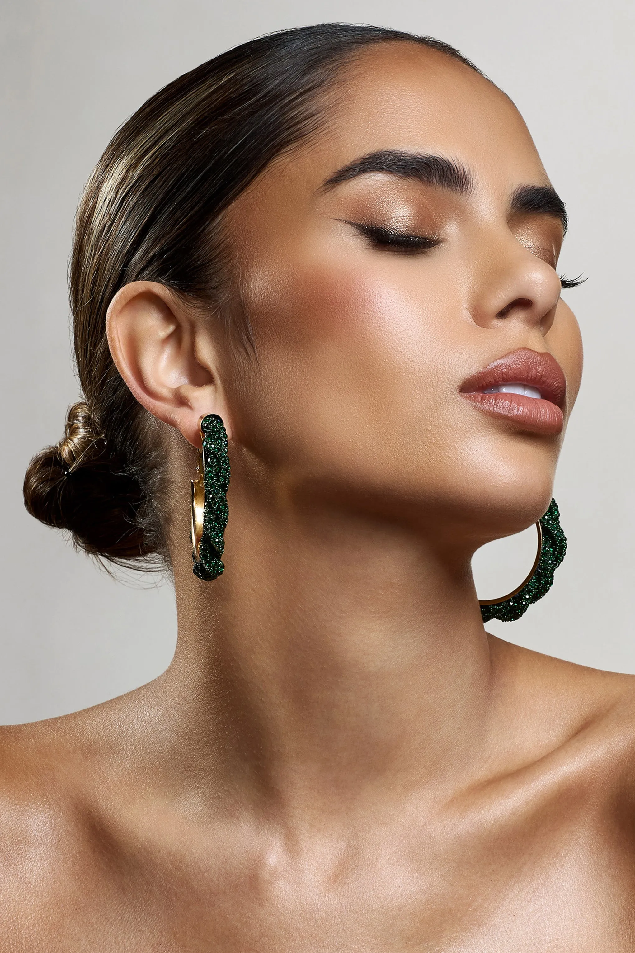 Forest | Green Diamante Hoop Earrings sold by Club L London product image thumbnail 4