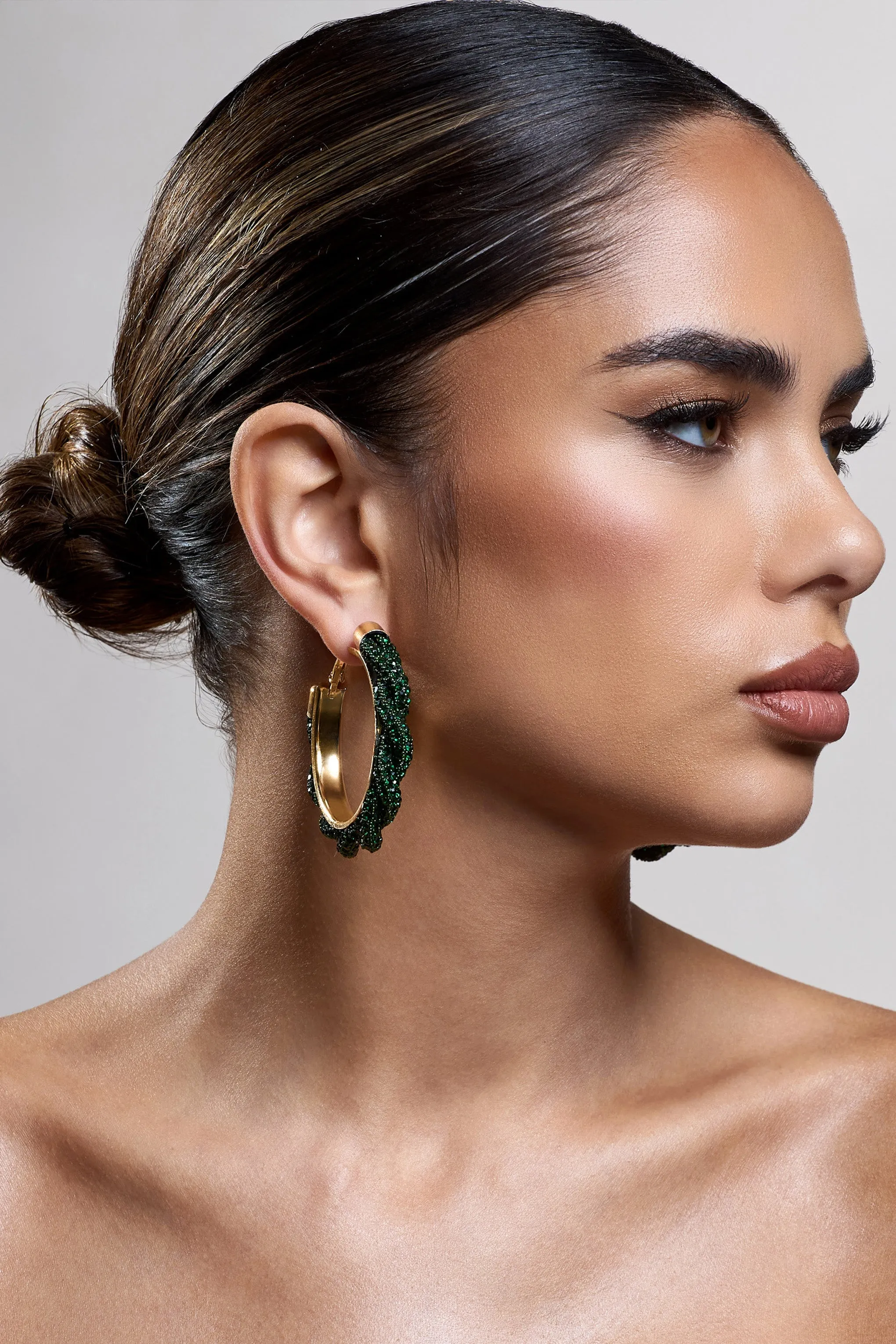 Forest | Green Diamante Hoop Earrings sold by Club L London product image thumbnail 2