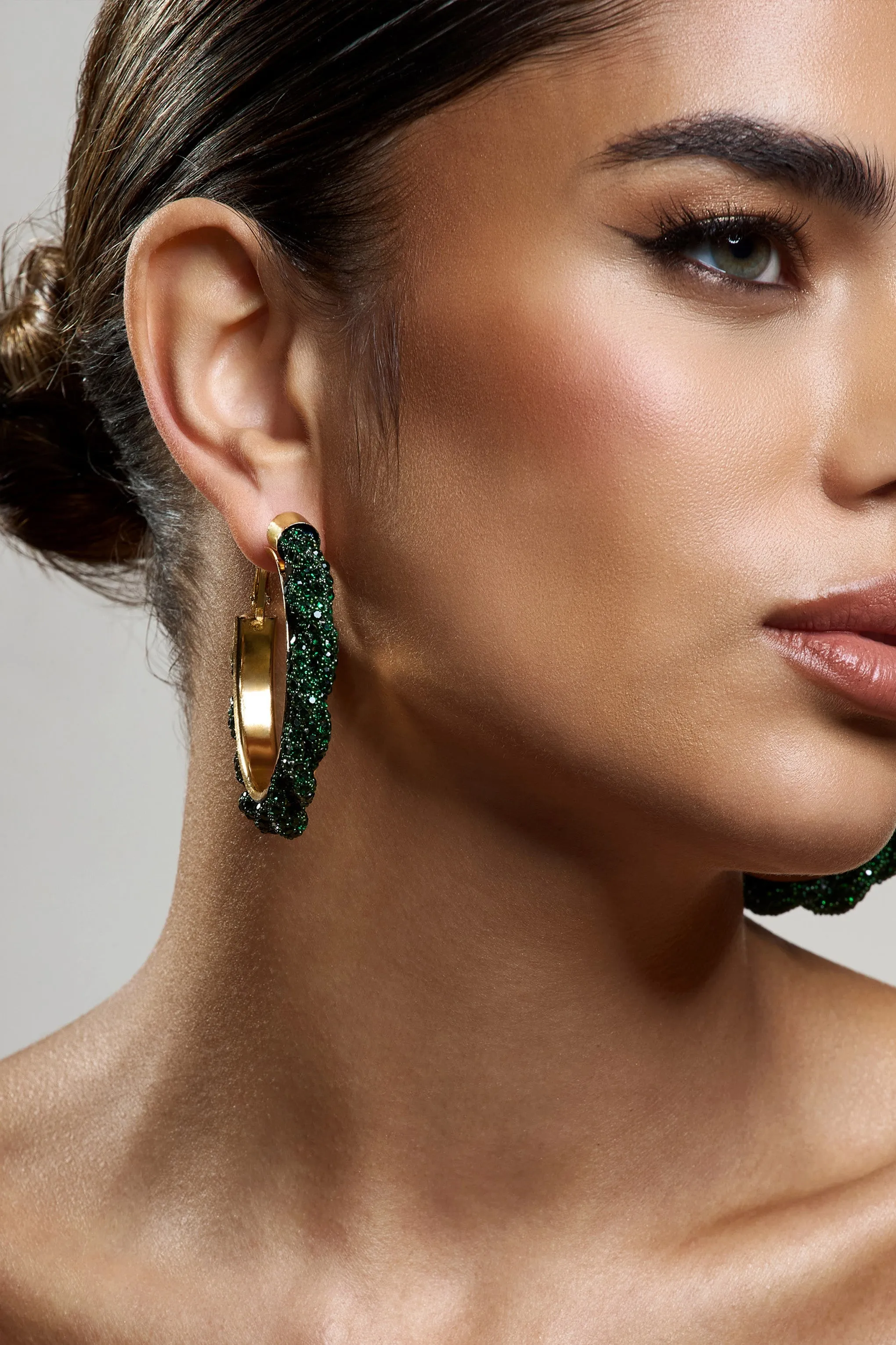 Forest | Green Diamante Hoop Earrings sold by Club L London product image thumbnail 3