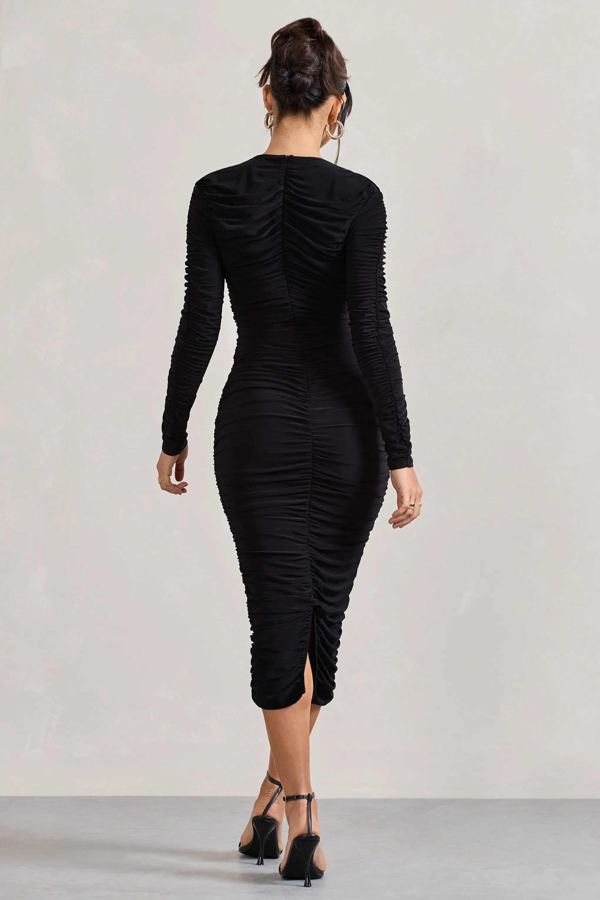Elisabeth | Black V-Neck Long-Sleeved Midi Dress sold by Club L London product image thumbnail 2