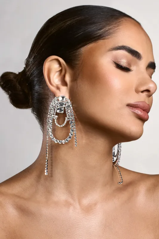 Estella | Silver Diamante Drop Earrings sold by Club L London