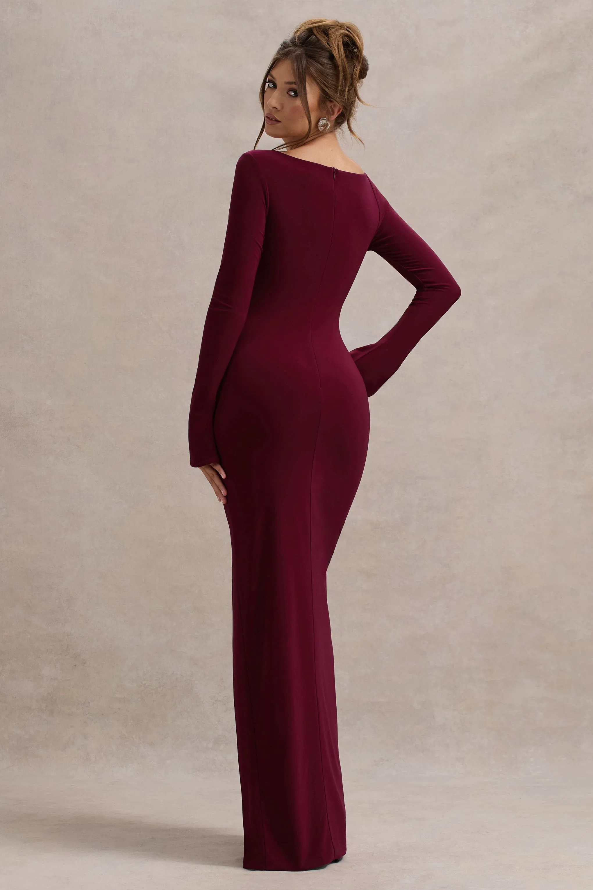 Cosmos | Port Asymmetric Long-Sleeve Split Maxi Dress sold by Club L London product image thumbnail 2