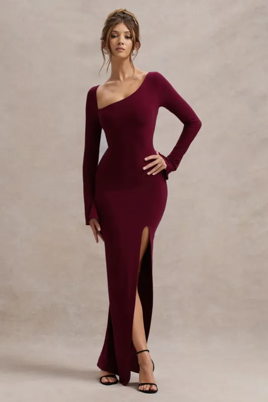 Cosmos | Port Asymmetric Long-Sleeve Split Maxi Dress sold by Club L London