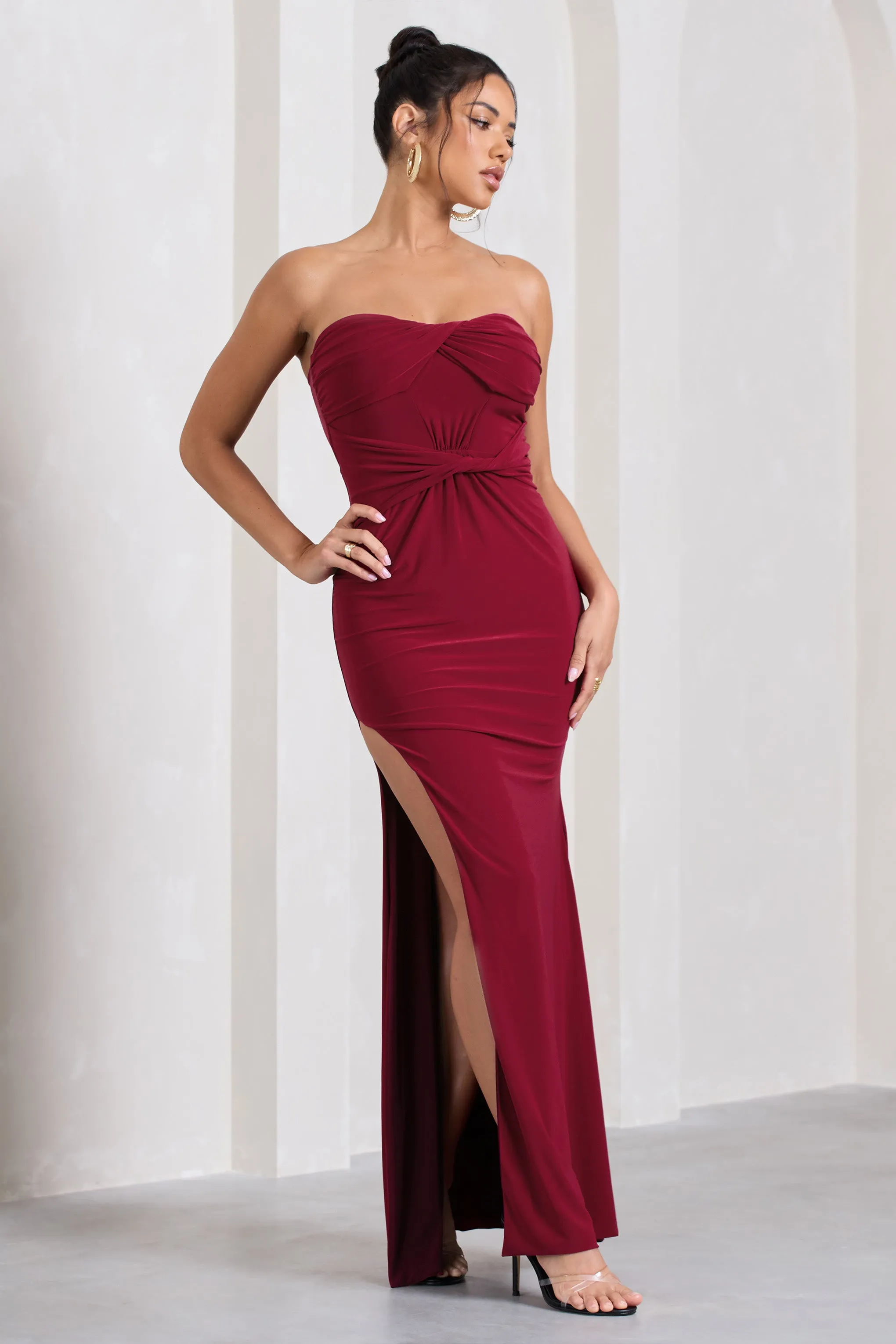 Nomad | Berry Strapless Split Maxi Dress sold by Club L London product image thumbnail 4