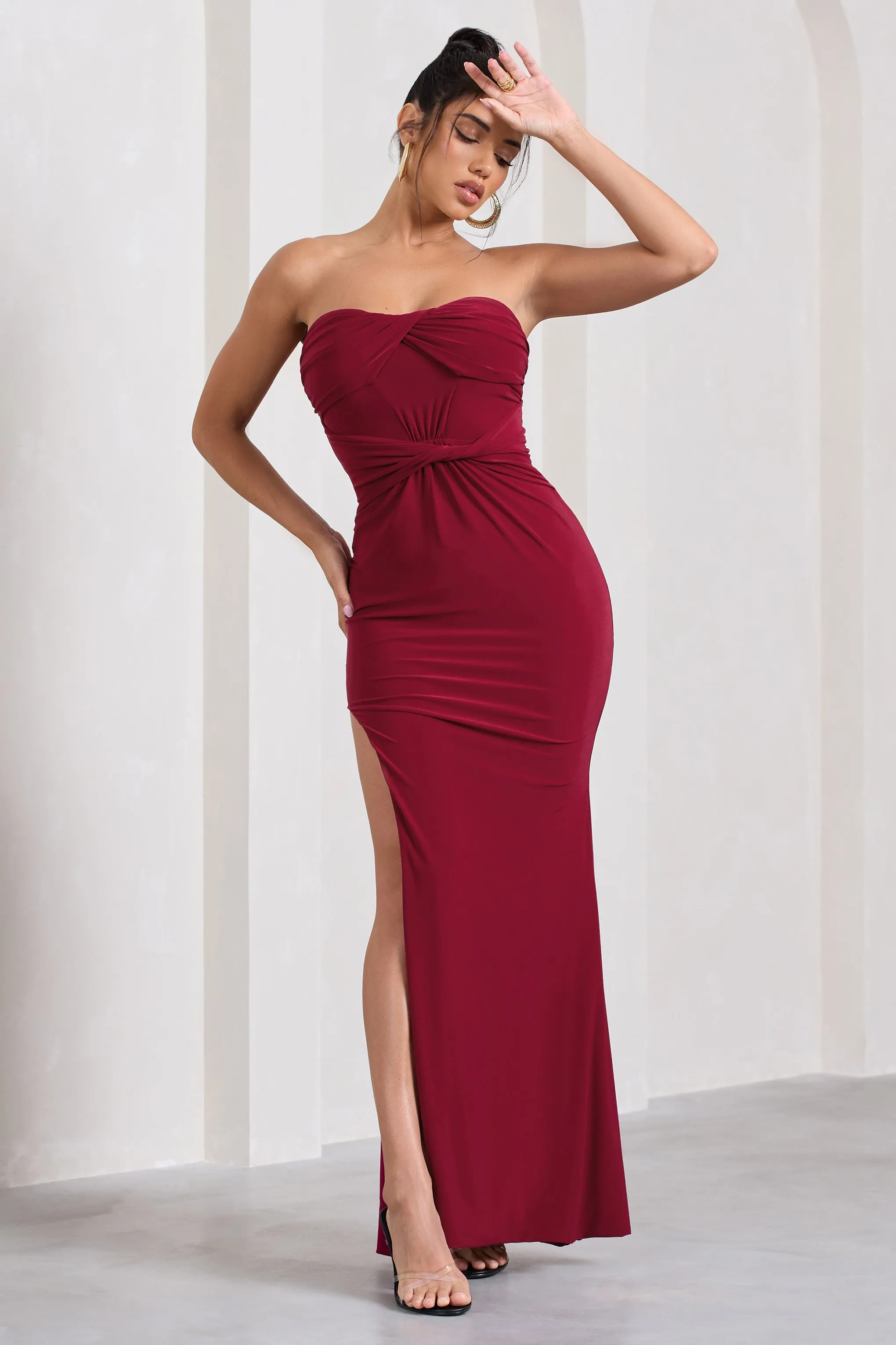 Nomad | Berry Strapless Split Maxi Dress sold by Club L London product image thumbnail 5
