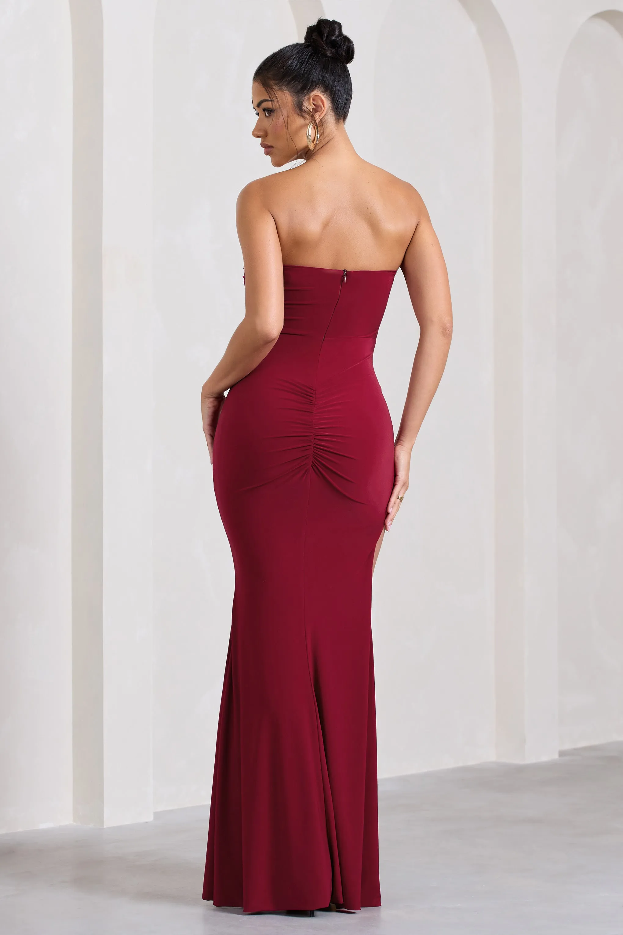 Nomad | Berry Strapless Split Maxi Dress sold by Club L London product image thumbnail 2