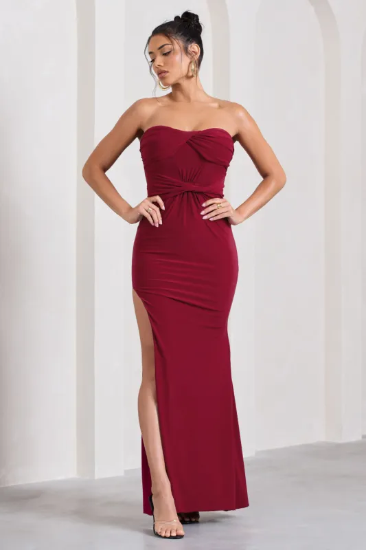 Nomad | Berry Strapless Split Maxi Dress sold by Club L London