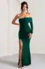 Meghan | Bottle Green Bardot Neck Thigh Split Fishtail Maxi Dress sold by Club L London