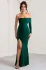 Meghan | Bottle Green Bardot Neck Thigh Split Fishtail Maxi Dress sold by Club L London