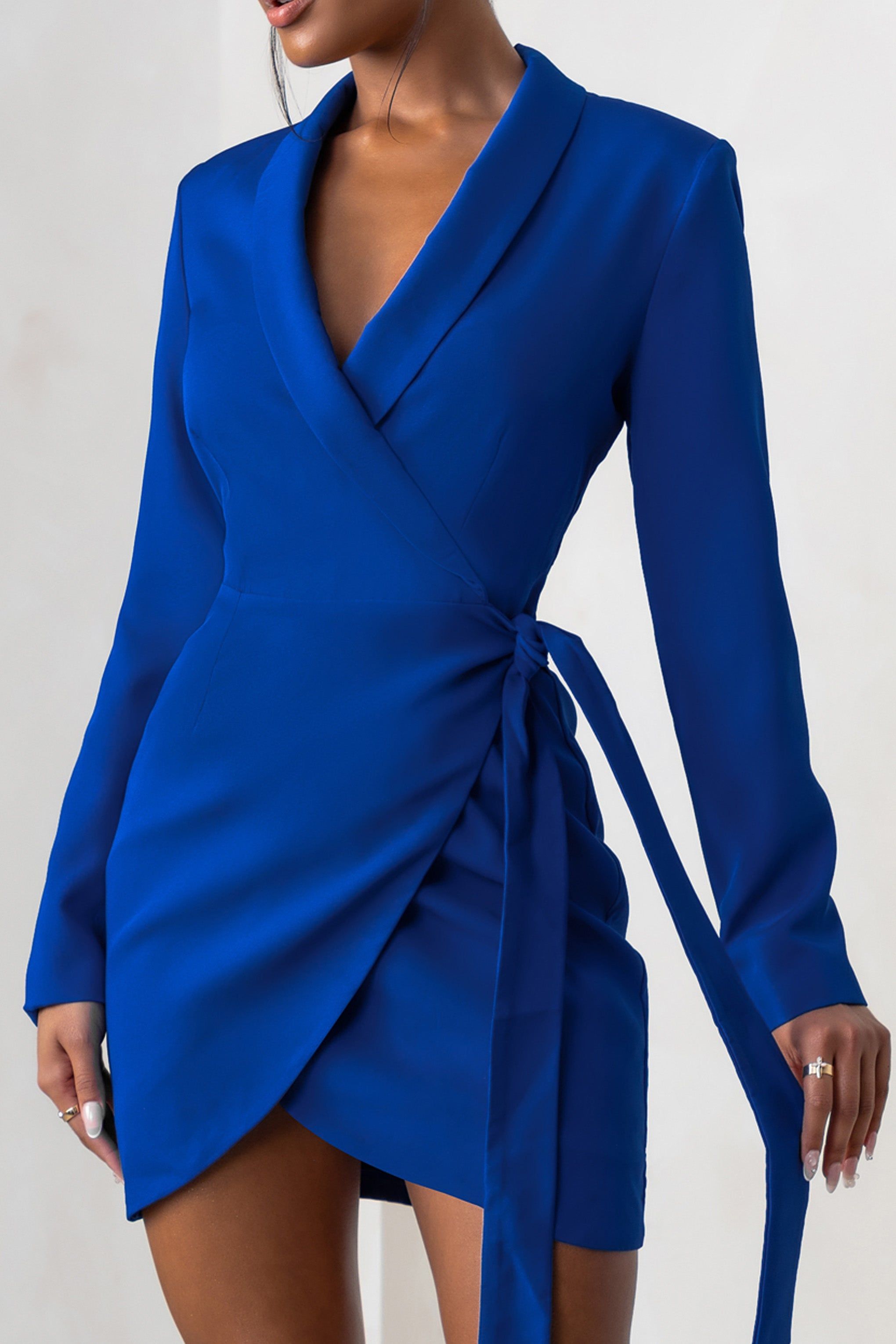 Ariel | Cobalt Blue Plunge Neck Tie Waist Tailored Blazer Mini Dress sold by Club L London product image thumbnail 3