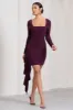 Crimson Cut | Plum Long-Sleeved Ruffled Bodycon Mini Dress sold by Club L London