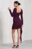 Crimson Cut | Plum Long-Sleeved Ruffled Bodycon Mini Dress sold by Club L London