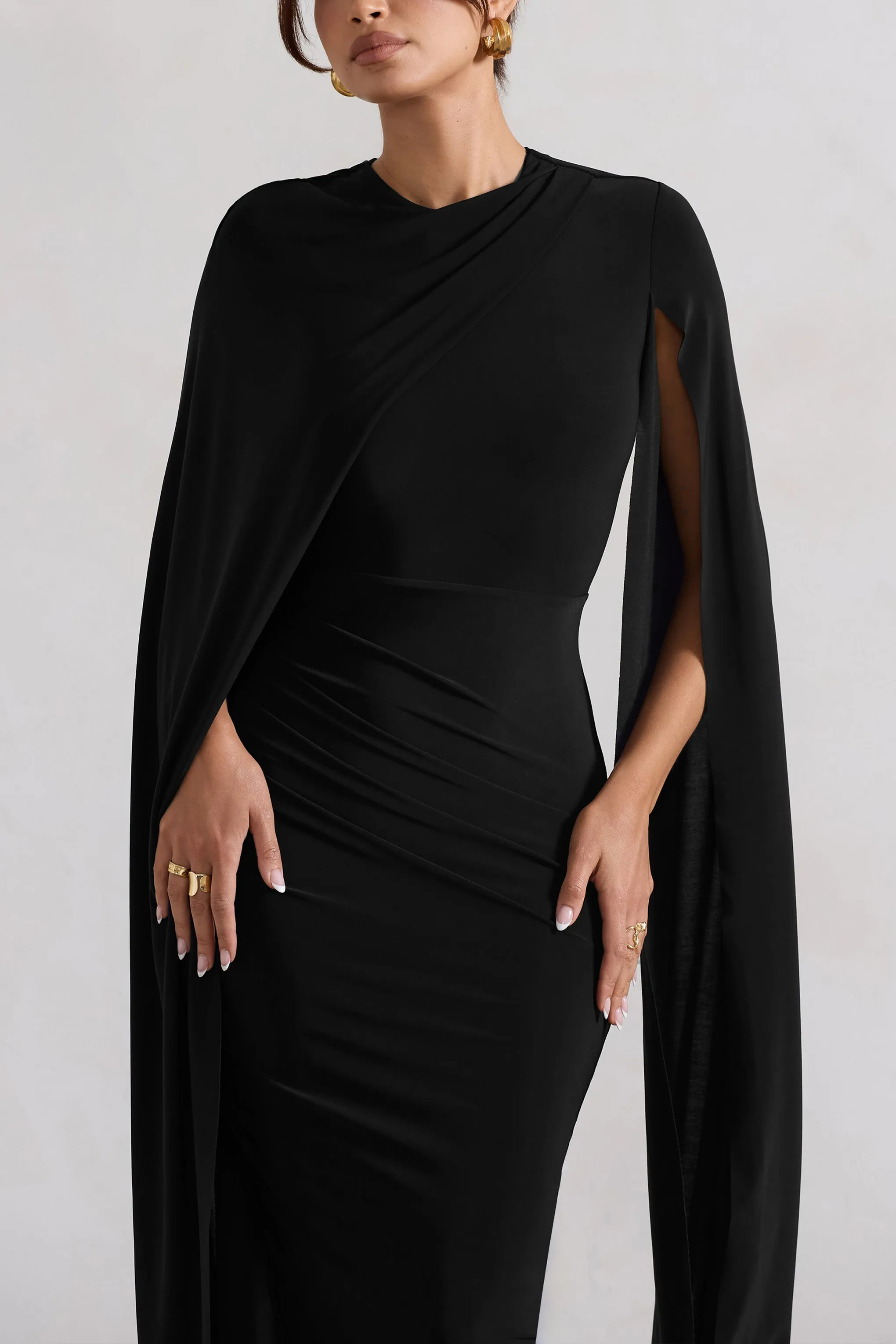 Marysol | Black Asymmetric Cape Midi Dress sold by Club L London product image thumbnail 3